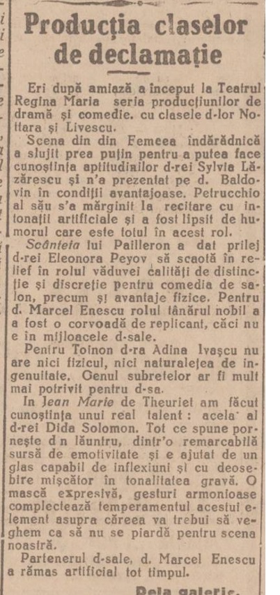 clasele de declamatie Dimineata 1920