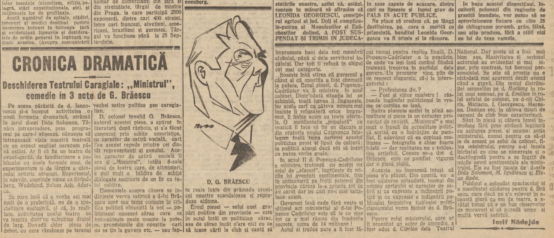 cronica ministrul Iosif Nădejde Adevarul 1927